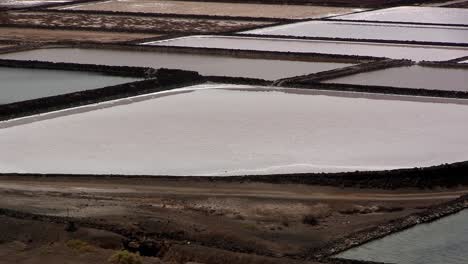 Medium-shot-of-Salinas-de-Janubio,-salt-production-on-Lanzarote,-Canary-Islands,-Spain