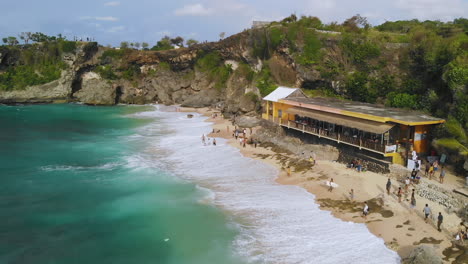 Aerial-footage-of-the-tropical-Balangan-Beach-in-Bali,-Indonesia