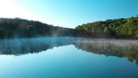 Foggy-lake-and-forest-early-morning---panning-shot-1