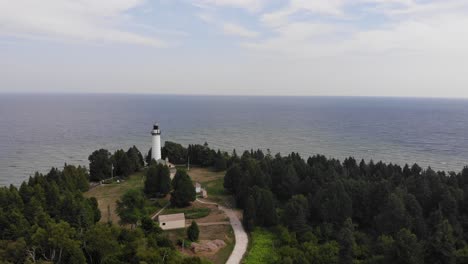 Aerial-shot-of-the-Cana-Island-Lighthouse-from-a-distance