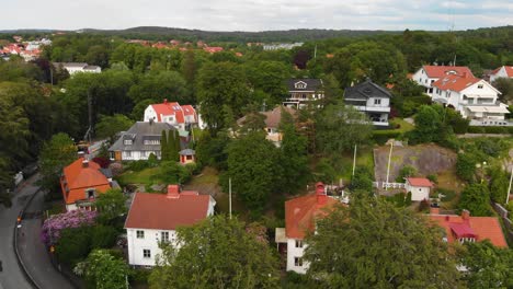 Aerial-View-Of-Picturesque-Houses-On-The-Swedish-Paradise-Part-Of-Gothenburg-Called-Orgryte-In-Sweden-2