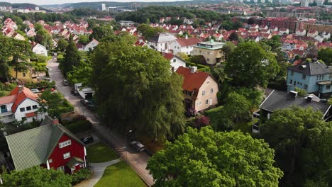 Aerial-View-Of-Picturesque-Houses-On-The-Swedish-Paradise-Part-Of-Gothenburg-Called-Orgryte-In-Sweden
