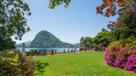 Beautiful-Time-lapse-of-the-most-typical-spot-in-Lugano,-park-Ciani-during-a-sunny-day
