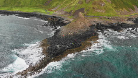 Aerial-pull-out-shot-of-Giant's-Causeway-in-Northern-Ireland