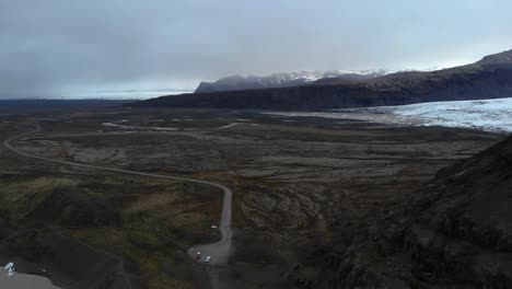 Aerial-footage-over-Svinafellsjokull-glacial-point-in-Iceland
