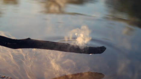 Smoke-rising-from-stick-as-it-goes-underwater-sizzling
