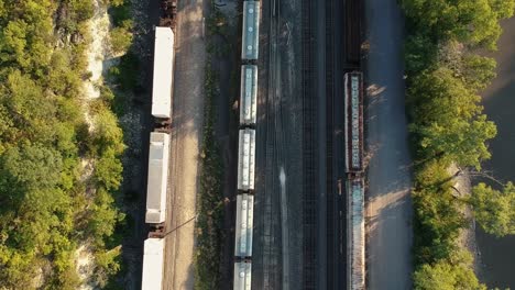 Top-down-shot-of-train-going-by