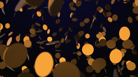 Animation-of-a-large-amount-of-golden-coins-falling-down-on-a-blue-background-fading-over-to-black