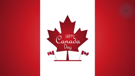 Saludos-Para-El-Día-De-Canadá-Mostrados-En-La-Bandera-Canadiense-Con-Fuegos-Artificiales-En-El-Fondo