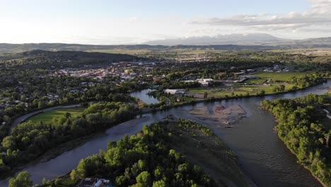 Beautiful-drone-shot-over-the-Yellowstone-River-and-Livingston-Montana