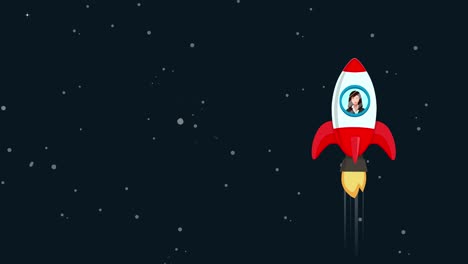 Woman-in-a-Rocket-Launched-on-a-Outer-Space-and-Starry-Background,-Concept-of-Career-and-Business-Launch,-with-Area-to-Add-Text-or-Message