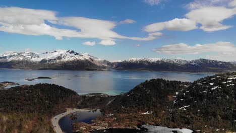 Slow-motion-aerial-of-a-typical-Norwegian-landscape-in-Lofoten-Islands