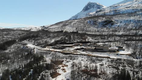 Slow-motion-aerial-of-beautiful-snowy-landscape-in-Norway