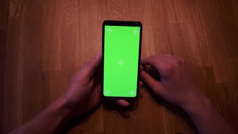 Young-adult-boy-hold-smartphone-with-a-greenscreen-in-his-hands-14