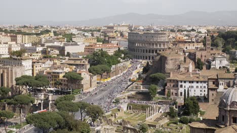 Rome,-Italy,-Aerial,-City,-Colosseum,-Forum,-Streets,-Overview