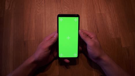 Young-adult-boy-hold-smartphone-with-a-greenscreen-in-his-hands-15