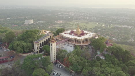 Mandalay-Hill-Pagoda-in-downtown-Mandalay,-Myanmar-during-sunset