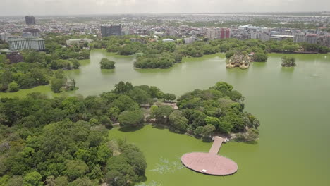 Aerial-view-of-Bagyoke-Park-in-downtown-Yangon,-Myanmar