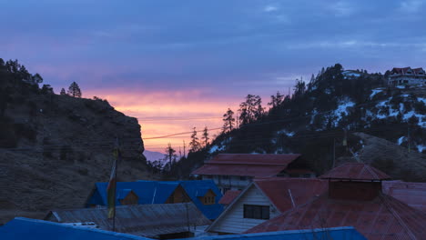 Morning-timelapse-of-sun-rise-in-Kuri-Village,-Kalinchowk,-Dolakha,-Nepal-on-a-cloudy-day-of-winter