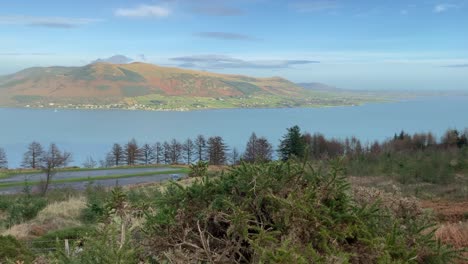 Panoramic-view-of-Carlingford-Lough,-from-Slieve-Foy,-Ireland