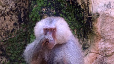 A-Male-Hamadryas-Baboon-Rubbing-Its-Nose---Close-Up-Shot