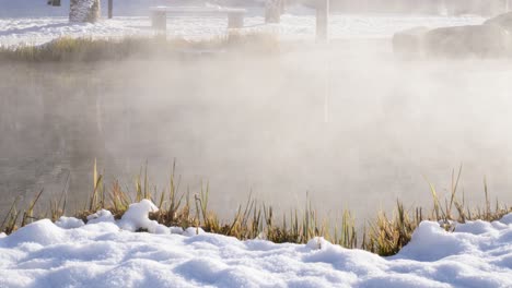Dampf-Und-Wasserdämpfe,-Die-In-Extremen-Wintern-Aus-Natürlichen-Heißen-Thermalquellen-Entstehen