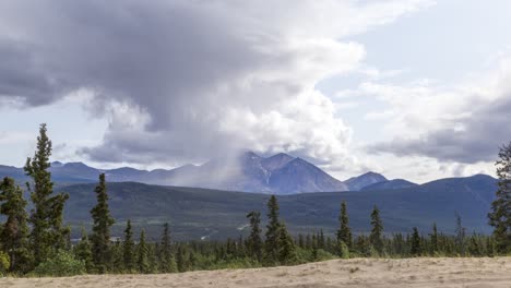 Timelapse-of-a-mountain-storm-in-Carcross,-Yukon