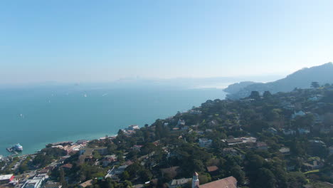 Flight-over-Northern-California-Marina-in-Sausalito-on-a-Hazy-Winter-Afternoon