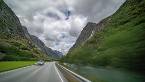 Drive-on-the-E39-highway-in-Norway-near-Byrkjelo