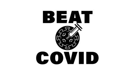 A-simple-black-outline-animation-on-white-showing-a-"Beat-Covid"-message,-a-Covid-19-vaccine-concept-animation