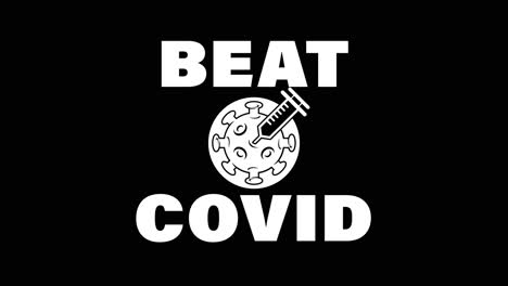 A-simple-black-and-white-badge-showing-a-"Beat-Covid"-message,-a-coronavirus-vaccine-concept-animation