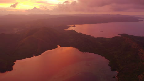 Colorful-sunset-from-a-drone-over-tropical-islands-in-the-Philippines-at-golden-hour