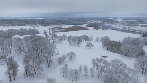Schneebedeckte-Kernave-Hügel-Im-Winter.-Luftbogen-Rechts-Geschossen