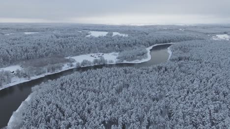 The-Neris-River-Meanders-Through-The-Snowy-Forest-in-Winter