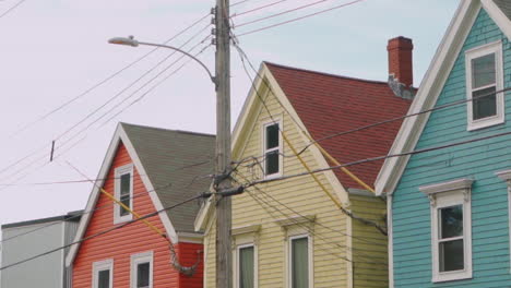 Multicoloured-red,-yellow,-green,-purple-houses-durning-the-afternoon-in-Halifax,-Nova-Scotia,-Canada-during-the-Summer-or-Autumn-1