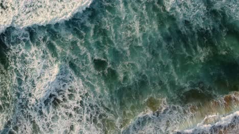 Bird's-eye-view-aerial-drone-view-pan-shot-over-ocean-waves-and-sand-at-Shelly-Beach-Central-Coast-NSW-Australia-3840x2160-4K