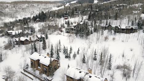 Aerial-drone-shot-of-houses-in-ski-resort-area-in-Aspen,-Colorado
