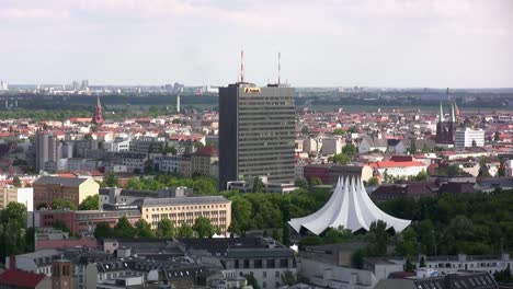 Wide-aerial-shot-of-Berlin-taken-near-Podsdamer-Platz,-Germany