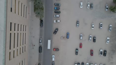 Aerial-top-view-on-parking-lot-in-downtown-Dubai,-United-Arab-Emirates