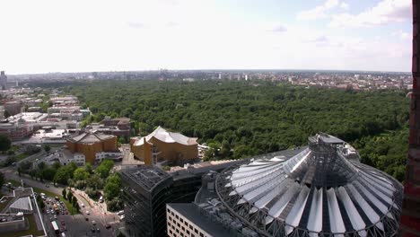 Wide-aerial-shot-of-Berlin-with-Tiergarten-taken-near-Podsdamer-Platz,-Germany