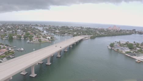 Pinellas-Bayway,-Delgado-Memorial-Bridge-in-St-Pete-Beach-city-aerial-panorama