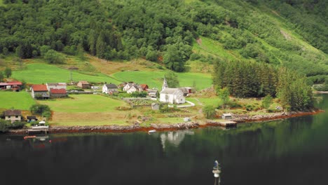Aerial-view-of-the-village-of-in-Bakka,-Norway