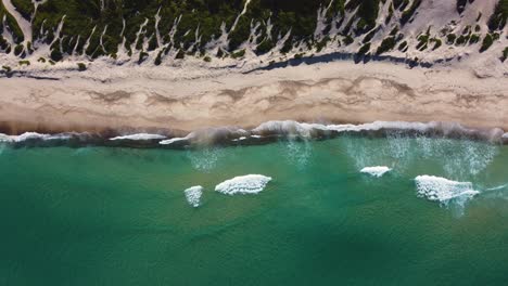 Drohne-Luftaufnahme-Von-Birdie-Beach-Sanddünen-Kristallklares-Wasser-Budgewoi-Munmorah-State-Conservation-Area-3840x2160-4k