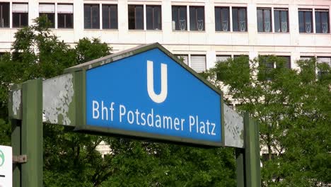 Old-subway-station-sign-at-Podsdamer-Platz,-Berlin,-Germany