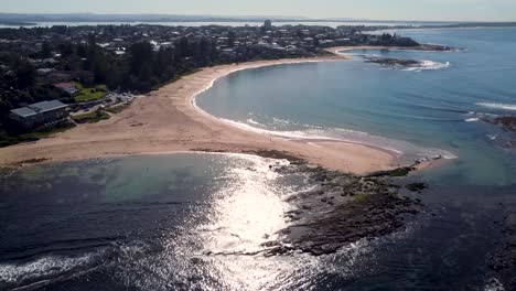 Drone-aerial-scenic-coastline-pan-shot-of-sandy-Toowoon-Bay-Tuggerah-Lakes-Central-Coast-tourism-Winter-NSW-Australia-3840x2160-4K