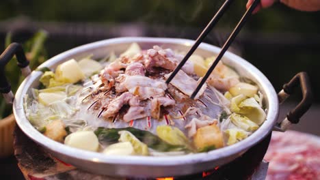 Thai-barbeque-grilled-pork-and-mixed-vegetable-on-hot-pan-1