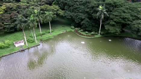 Paisaje-De-Un-Estanque-En-Prados-Y-Exuberante-Vegetación-En-El-Parque-De-La-Ciudad-De-Singapur-En-Primavera