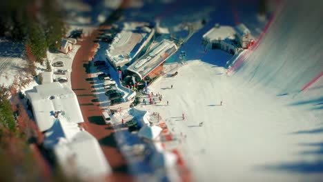 Aerial-view-of-the-lower-ski-lift-station-at-the-Passo-Furcia,-Kronplatz-skiing-resort,-South-Tirol,-Italy