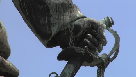 Close-up-of-fist-of-Bismarck-Memorial,-Bismarck-Nationaldenkmal,-Berlin,-Germany