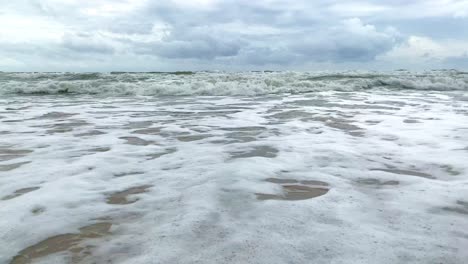 Sea-wave-on-the-beach,-low-angle-shot-4K